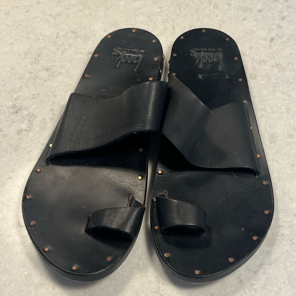 beek Black Leather Studded Sandals